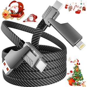 4 in 1 Charging Cable Fast Charging 65W, USB C Cable 4-in-1 USB Multi Charging Cable with E-Mark Chip, Multiple iPhone Charger Cord for iPhone 16/15/14/13 Series/Pad/Android/Tablets and More(4FT)