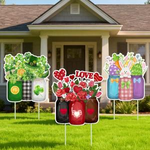 Thyle 3 Pcs St Patricks Day Outdoor Decorations Valentines Yard Signs Love Mason Jar Lawn Signs with Garden Stakes St Patricks Day Easter Romantic Holiday Decor for Home Outside Lawn Garden Porch Yard