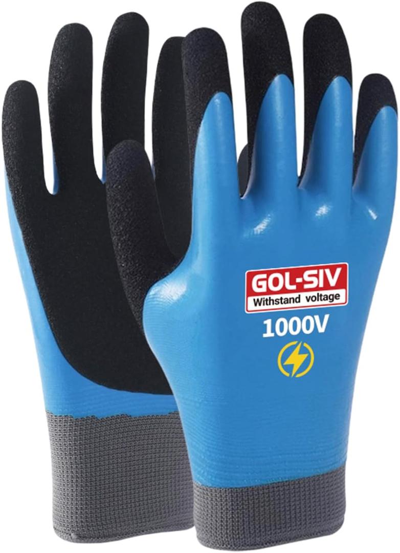 Electrician Gloves 1000V High Voltage,ASTM D120 Certified & Double Insulated Electrical Gloves,Rubber Safety Work Gloves (Blue,Large)