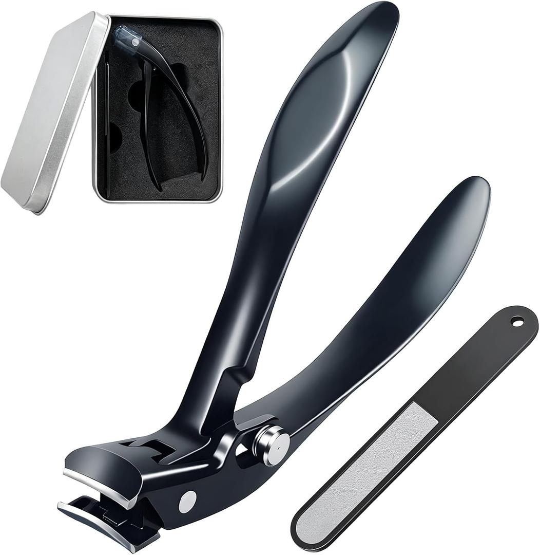 Long Handle Toenail Clippers for Seniors Ultra Wide Jaw Opening Toe Nail Clippers Set for Thick Toenails Sharp Professional Fingernail Cutters Trimmers for Men Women - Black