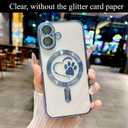 for iPhone 16 Case, Glitter Clear Cute Paw Love Heart, Compatible with MagSafe, Strong Magnetic Full Camera Lens Protection Cover, Soft Slim Bling Phone Case 6.1" - Blue