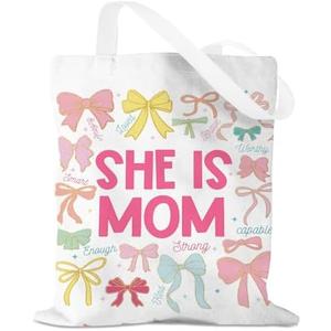 GHUSDFM Bows Canvas Tote Bag Mom Gifts, Inspirational Christian Birthday Gift for Women Mama Mothers Day Reusable Grocery Bag
