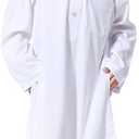 Boy's Muslim Arab Islamic Kaftan Embroidered Robe Solid Color Thobe Islamic Arabic Abaya Ethnic Dress With Pockets, 7-8Y