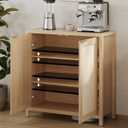 Sideboard Buffet Cabinet Kitchen Storage Cabinet with Rattan Decorated Doors 2 Doors Farmhouse Cupboard Console Table Buffet Cabinets with Adjustable Shelves for Hallway Living Dining Room (Light Oak)