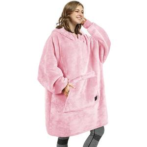 Catalonia Oversized Blanket Hoodie Sweatshirt, Wearable Sherpa Lounging Pullover for Adults Women Men (Pink)