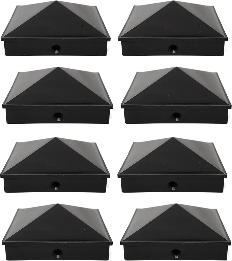 Nominal 4.5" x4.5" Plastic Pyramid Vinyl Fence Post Cap with Pre-Drilled Hole Black or White Multiple Quantities (8, Black)