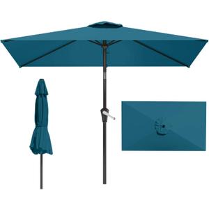 6.5x10FT Patio Umbrella, Outdoor Umbrella with Push Button Tilt and Crank, 8 Sturdy Ribs, UV Protection & Waterproof Market Umbrella for Pool, Backyard, Beach,Deck (Lake Blue)
