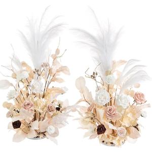 Ling's Moment Christmas Decor, 41" Tall Fall Free Standing Artificial Flowers Arrangements 2pcs Wedding Arch Altar Stage Decorations White Beige for Ceremony Reception Rose Fake Floral Party