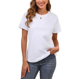 100% Cotton White Basic T Shirts for Women, Crew Neck Short Sleeve Shirts, Loose Fit Plain Workout Tshirts, Tops, Undershirts, Size Small