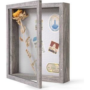 Califortree 8x10 Shadow Box Frame with Linen Back - Sturdy Memory Display Case of Flower, Pictures, Medals and More, Rustic Gray