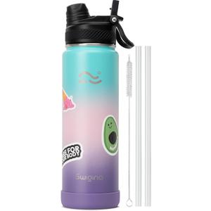 [2-IN-1 LID] Insulated Water Bottle with Silicone Boot (36hrs Cold/18hrs Hot) - DIY Stickers, Leakproof, BPA Free, 24 oz (Hydrangea)