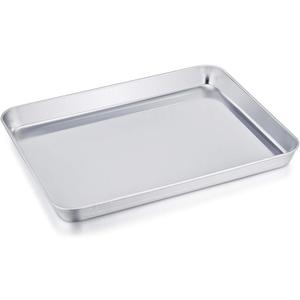 TeamFar Stainless Steel Compact Toaster Oven Pan Tray Ovenware Professional, 8''x10.5''x1'', Heavy Duty & Healthy, Deep Edge, Superior Mirror Finish, Dishwasher Safe