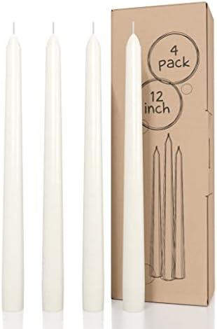 CANDWAX Ivory Taper Candles 12 inch Dripless - Set of 4 Tapered Candles Ideal as Dinner Candles - Smokeless and Unscented Taper Candles Long Burning - Hand Poured Tall Candlesticks