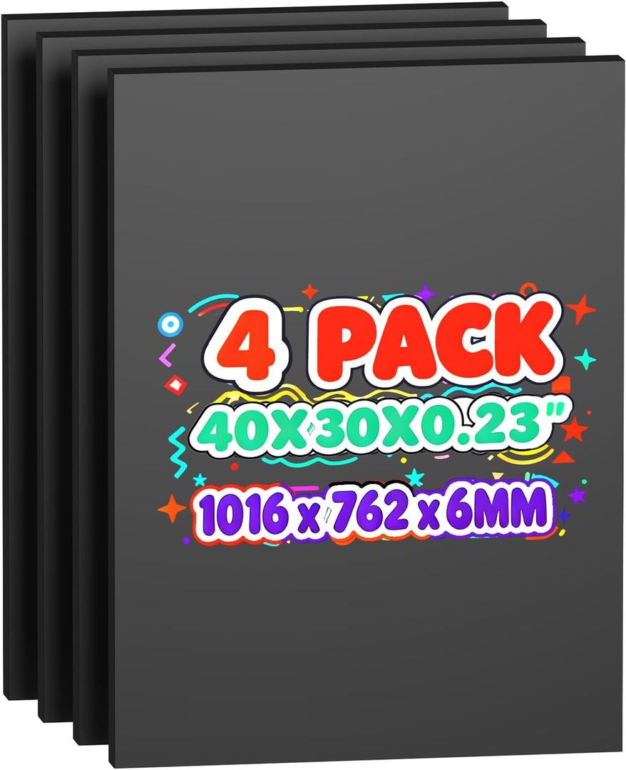 4 Pack Foam Board 30"x40", 0.23 Inch Thickness Black Poster Board, Double-Sided Acid-Free Foam Core Board, Large Lightweight Polystyrene Mat Board for Painting, Display, Craft & School Projects