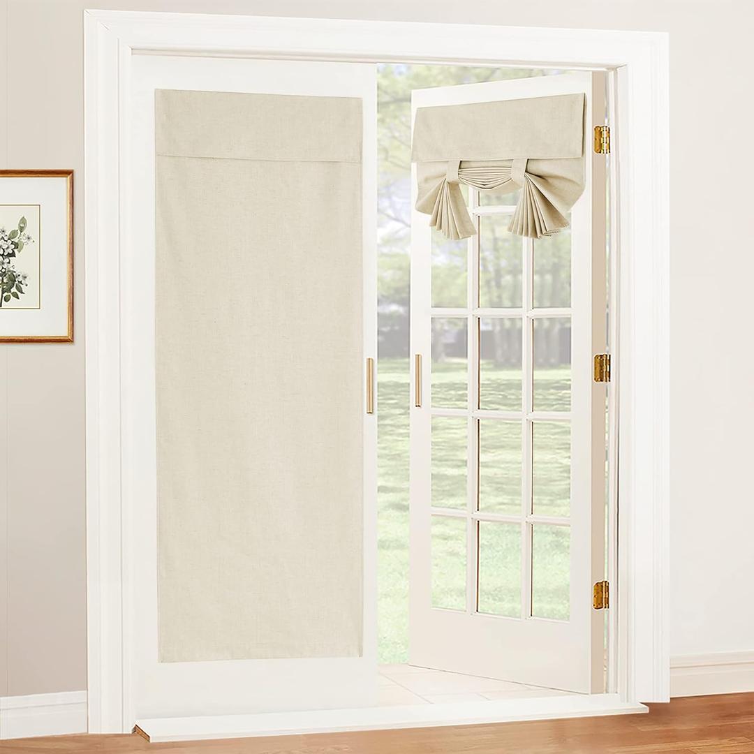 RYB HOME 100% Blackout Tricia Door Curtains, Linen Textured Blend Thermal Insulating Privacy French Door Window Tie Up Shades Living Room Curtains for Kitchen, W 30 x L 69 inches, Beige, 1 Panel
