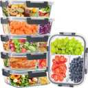6 Pack 3 Compartment Glass Meal Prep Containers with Lids, 34oz, Grey