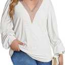 Eytino Womens Plus Size Tops Lantern Long Sleeve Lace V Neck Dressy Casual Blouse Loose Tunic Shirts(1X-5X) (White, L)