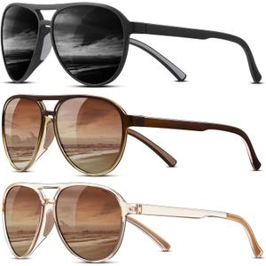 KUGUAOK Polarized Aviator Sunglasses for Women Men Sports Style UV400 Protection Running Sun Glasses Vintage Trendy Shades (One Size, Black+gradient Tea Frame+tea)