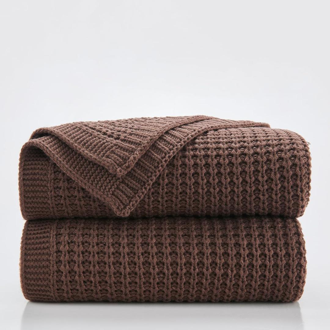 Douceur Brown Throw Blanket for Couch, Soft Chunky Cable Knit Throw Blanket, Classic Fisherman's Rib Stitch Pattern Throw for Living Room Gift, 50"X60"
