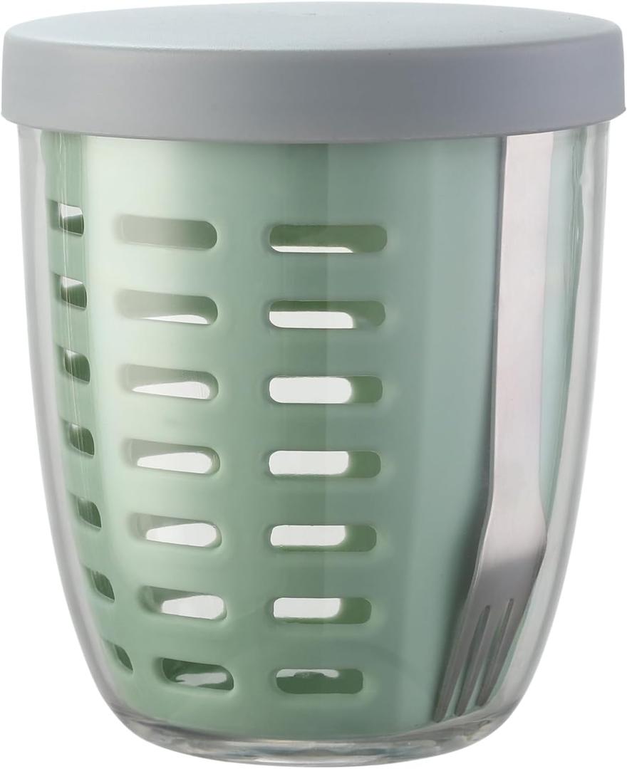 Reusable Portable Fruit Cups with Lid, Removable Colander, and Stainless Steel Fork | 20oz Fruit Storage Containers for Fridge with BPA-Free, Leak-proof, Easy-to-Clean, Fresh-Keeping (Green)