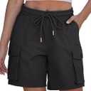 luvamia Hiking Shorts for Women High Waisted Pull On Cargo Casual Golf Water Resistant 7 Inch Inseam Mid Thigh Shorts (Black, XXL)