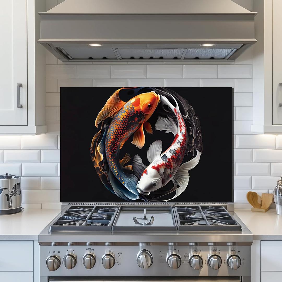 LMSDYSHU Tempered Glass Backsplash for Kitchen, Carp, Frameless, Stove Backsplash Protector for Wall,Easy to Clean, Home Decor (30"x20")