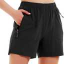 Women's 5"  Hiking Cargo Shorts Quick Dry Lightweight Athletic Outdoor Shorts for Workout with Zipper Pockets, Black Medium