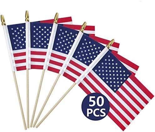 50 Packs Small American Flags on Stick,American Flag for Outside 4x6,Mini Flags/Small US Flags/USA flag 4th of July Decorations Outdoor,Fourth of July Decorations for Home,Memorial Day Decor