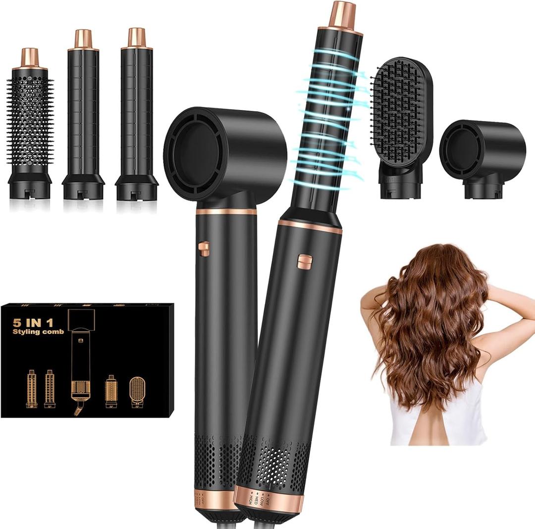 5 in 1 Air Curler Set Wrap Hair Styler Blow Dryer Brush with 3 Temps, Hair Dryer Brush Upgrade Negative Ion Hot Air Brush Curling Brush Iron, Hair Styling Tools for Dry Curl Straighten