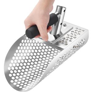GADFISH Sand Scoop for Metal Detecting, Heavy Duty Metal Detector Beach Finds Scoop, Stainless Steel Metal Detecting Tool Digging Shovel Fast Sifting Stainless Steel Shovel, Slver