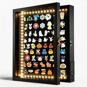 LED Pin Display Case with Openable Door, Pin Board Display for Wall or Tabletop, EasyAccess Collectible Pin Board for Collectors 16x12 Black