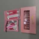 LOVFUL Press on Nails Pink French Tip Rhinestone | Handmade with Full Covered Crystals | Reusable Fake Nails | Square Long 2.2 in | H27-M