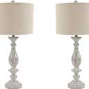 Signature Design by Ashley Bernadate Vintage Cottage Table Lamp, 2 Count, 31", Whitewash