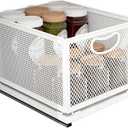 Sliding Cabinet Basket Organizer Drawer Self Adhesive Slide out Pantry Shelves Heavy Duty Carbon Steel Slide Cabinet Storage Basket with Handle for Bathroom Kitchen Home (Large)