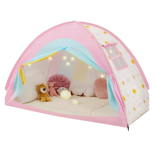 Twin Bed Tent for Kids, Twin Size Bed Canopy with Star Lights, Privacy Space Blackout Sleeping Tents, Indoor Breathable Portable Bunk Bed Tent for Girls, Rainbow