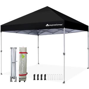 Anytee-10x10 Pop Up Canopy Tent, Easy Up Waterproof Outdoor Canopy with Wheeled Bag, Sun Shade for Patio, Backyard, Parties, Camping-Black