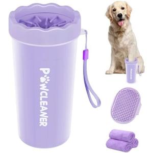 Dog Paw Cleaner, Washer, Muddy Pet Foot Cleaner for Small Medium Large Breed Dogs/Cats (with 3 absorbent towel) (Purple, Large)