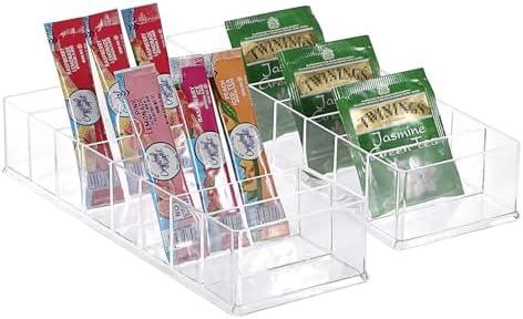 ELLDOO 2 Pack Water Flavor Packet Organizer, Plastic Water Drink Packet Holder Tea Bags Storage with 8 Compartments, Pantry Organization and Storage Bins for Snacks Spices Packets