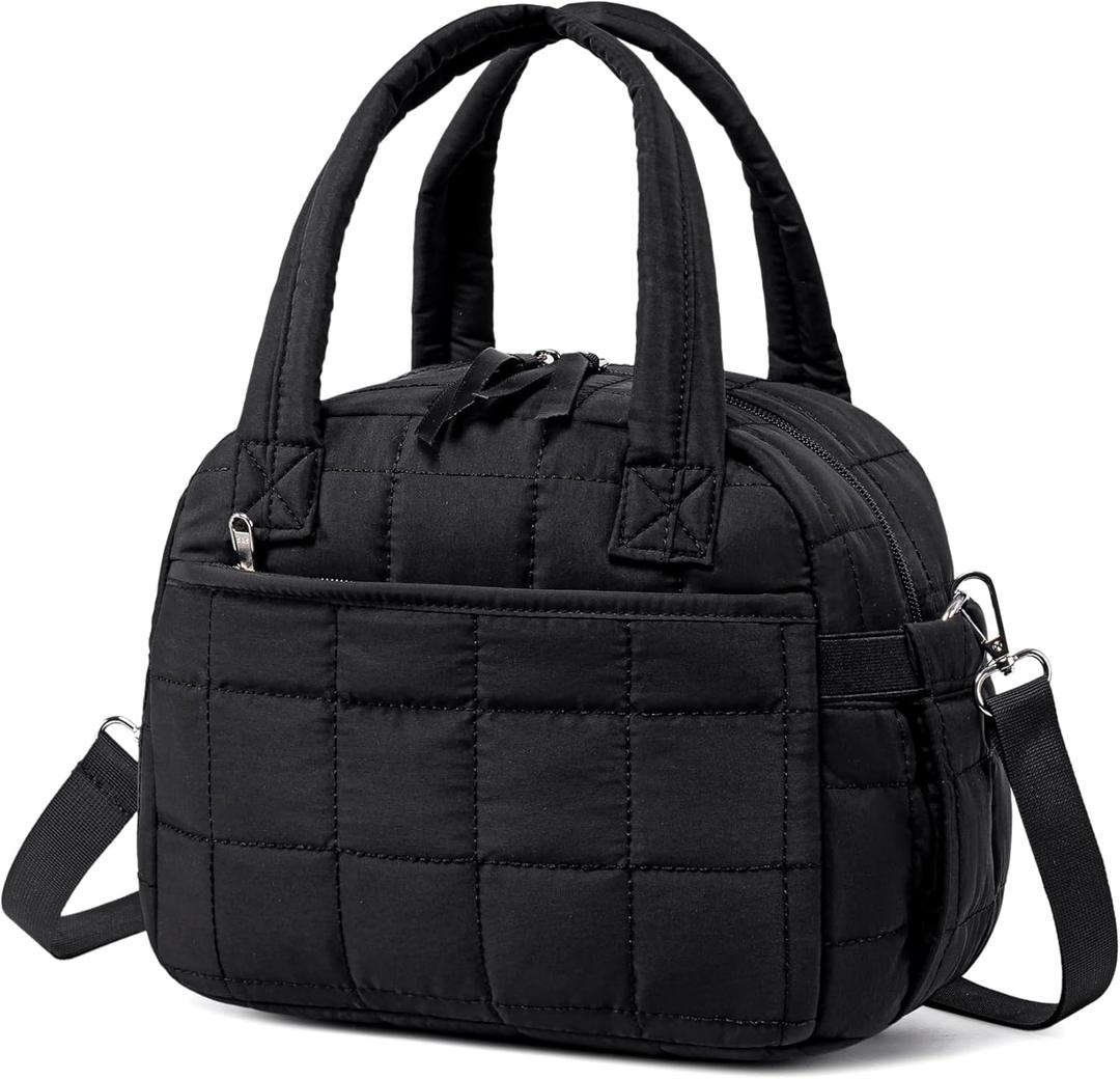LEDAOU Lunch Box for Women Lunch bag Quilted Puffer Lunch Box with Adjustable Strap Insulated Reusable Lunch Tote for Work School Picnic Travel (Black)