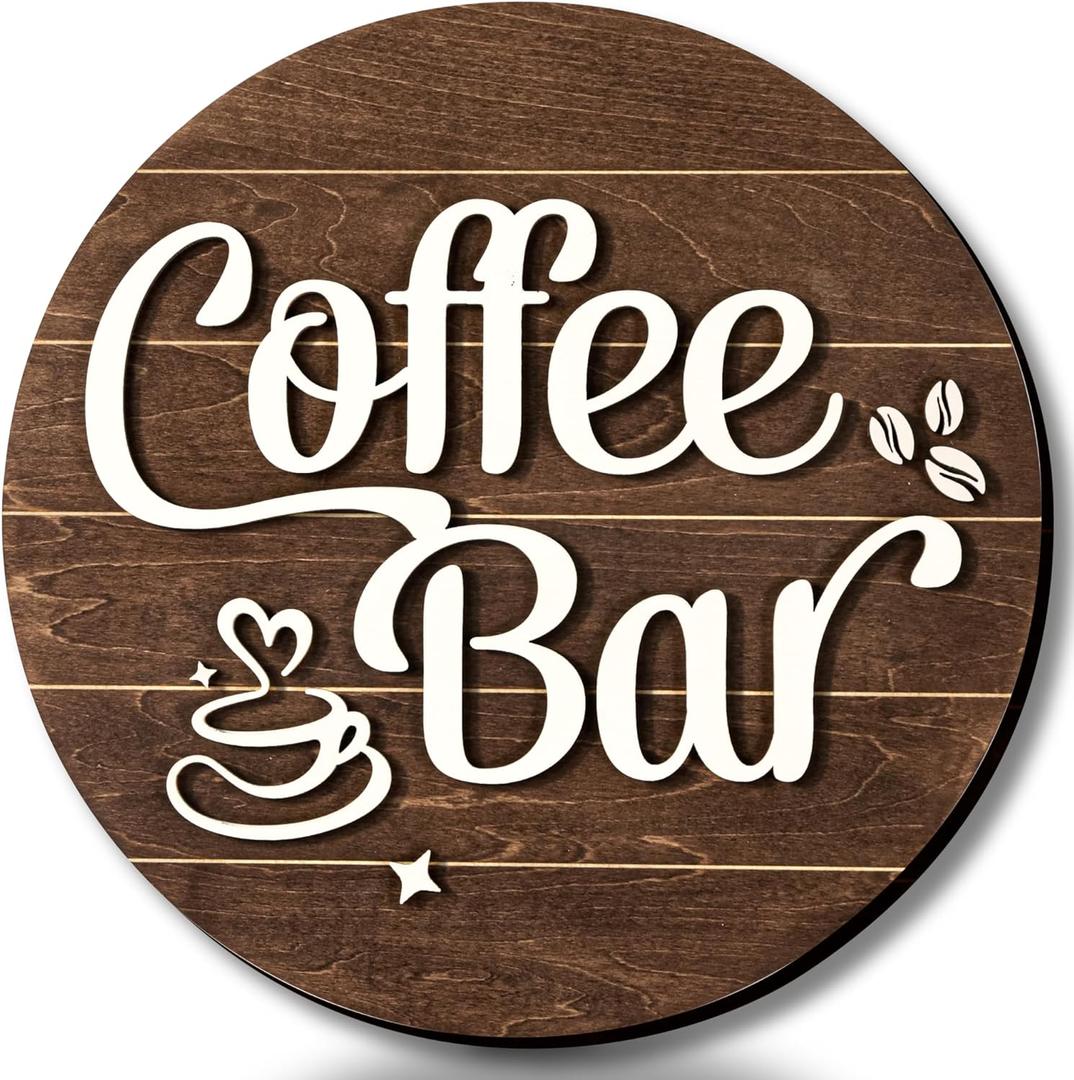 Coffee Bar Sign Wall Decor - Vintage Coffee Sign for Bar Decor Accessories, Funny Cafe Station Signs Idea For Kitchen Home Decor, 10'' Farmhouse Cafe Signs for Cafe Decorations