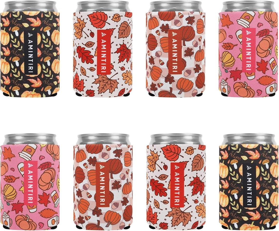 Slim Standard 12oz Can Holder for Beer&Soda, 8 Pack Can Cooler Sleeve for Beverage Soda Drinks, Insulated Neoprene Can Cover, Reusable Can Covers for Women (Thanksgiving Set-1, 12oz Standard Can)