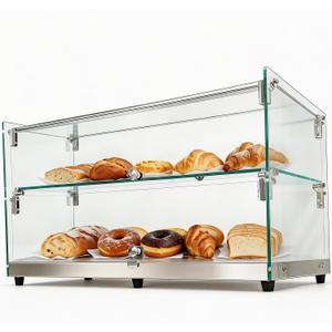 Malphi 26in. Tiered Pastry Bakery Display Case with Glass Shelf and Sliding Door,2.3cu. ft. Capacity|Large Bread Cookie Display Box (26IN/2.30Cu.ft)