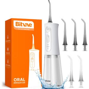 Bitvae Water Dental Flosser for Teeth, Rechargeable Water Teeth Cleaner Picks, 3 Modes 5 Intensities, IPX7 Waterproof, Oral Irrigator USB Cordless Water Dental Picks for Cleaning - Frost White (260ml)