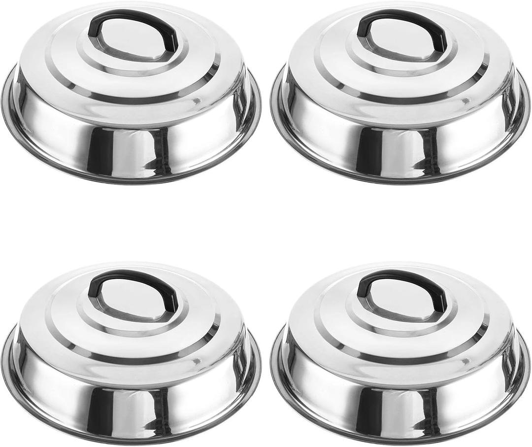 STARVAST 4 Sets Cheese Melting Dome, Stainless Steel Round Basting Steaming Cover, Metal Griddle Grill Accessories Griddles Lid for Flat Top Griddle Teppanyaki BBQ Cooking Indoor & Outdoor