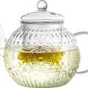 Bandesun Vintage Glass Teapot, Tea Kettle with Removable Infuser 32OZ/1000ml, Borosilicate Glass Pot -Stovetop Safe, Blooming & Loose Leaf Tea Maker Set