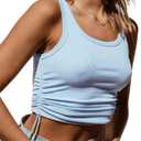 DREAM SLIM-Women's Sleeveless Ruched Ribbed Crop Tank Top-Workout Racerback Crop Tops Camisole Blouses (M)