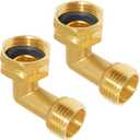 Joywayus 2PCS 3/4" GHT Garden Hose 90-Degree Elbow Brass Connector with Washers for RV Water Hookups and Residential Outdoor Faucets