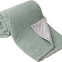 Bearmoss Baby Blankets for Unisex Boys Girls, Soft Nursery Crib Blankets with Muslin Cotton Front and Dotted Fleece Back for Newborns Toddlers 30x40inch (Sage Green)
