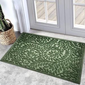 Bulijojo Front Door Mat Entrance,Durable Heavy Duty Welcome Mat,Thick Absorbent Natural Rubber Non Slip Mat,Sturdy Entryway Green 23"x35" (1'11" x 2'11" (Leaf))