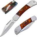 Rtek 3.75" Spanish Brown Wood Handle Pocket Knife, Lockback Traditional Folding Knife for Outdoor, Survival, EDC, Camping, and Every Day Carry, Gifts for Men
